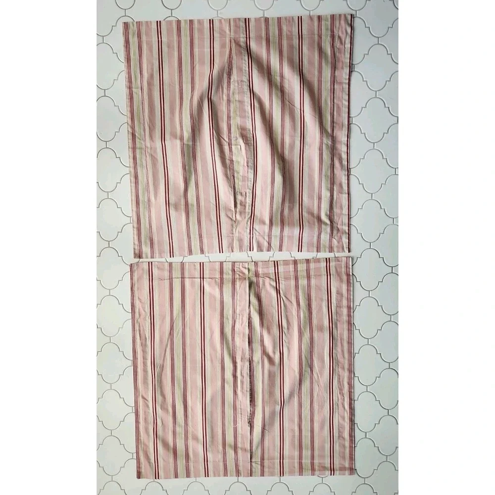 2/Ballard Designs Pink Red Lime Green Tan Striped Euro Shams Cotton Button